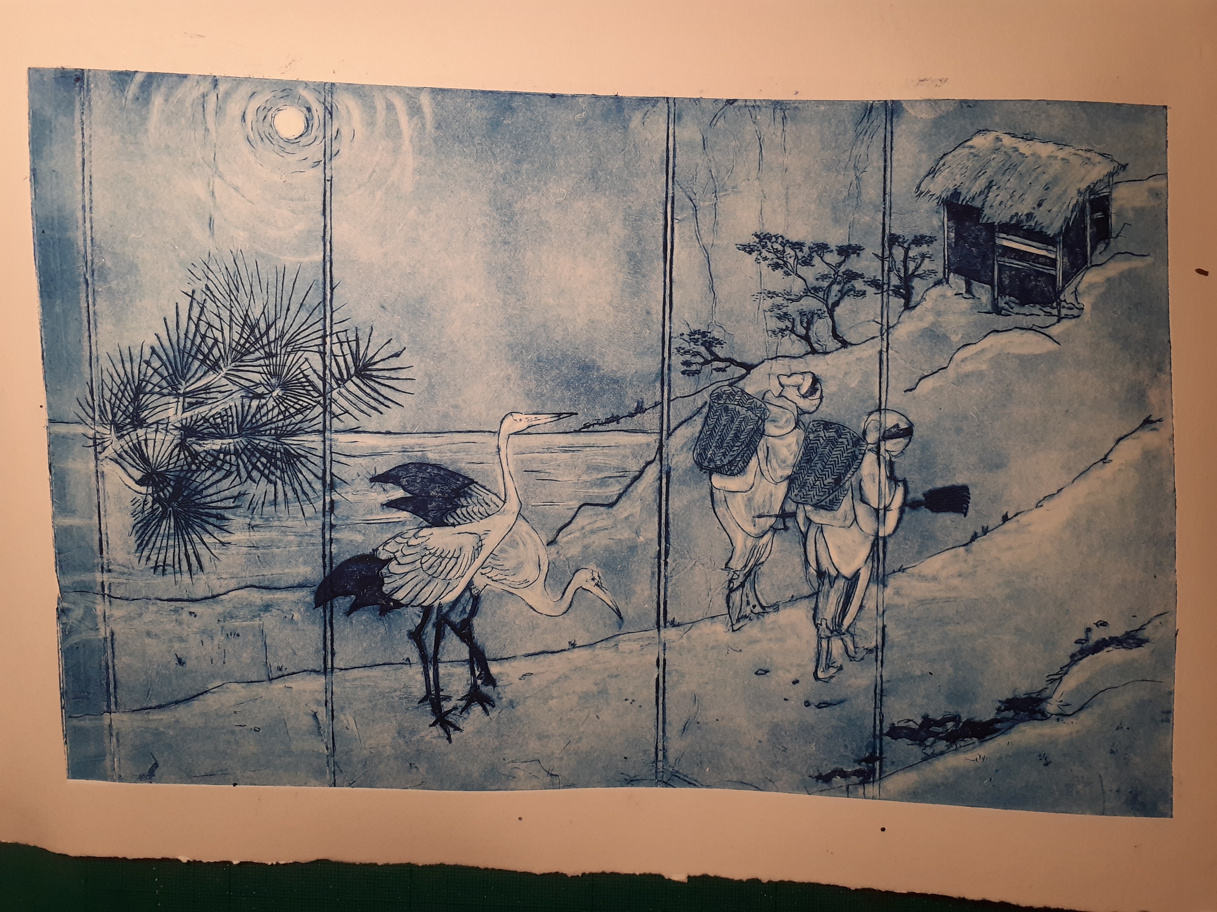 mini paravent japon bleu